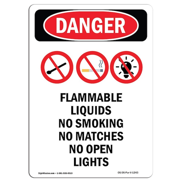 Safety Sign, OSHA Danger, 24" Height, Flammable Liquids No, Portrait, D-1824-V-1243